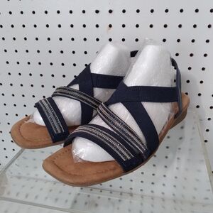 IMPO Navy Blue Women's Sandals|Flat Wedge Stretch Electric Strape Memory Foam 8M